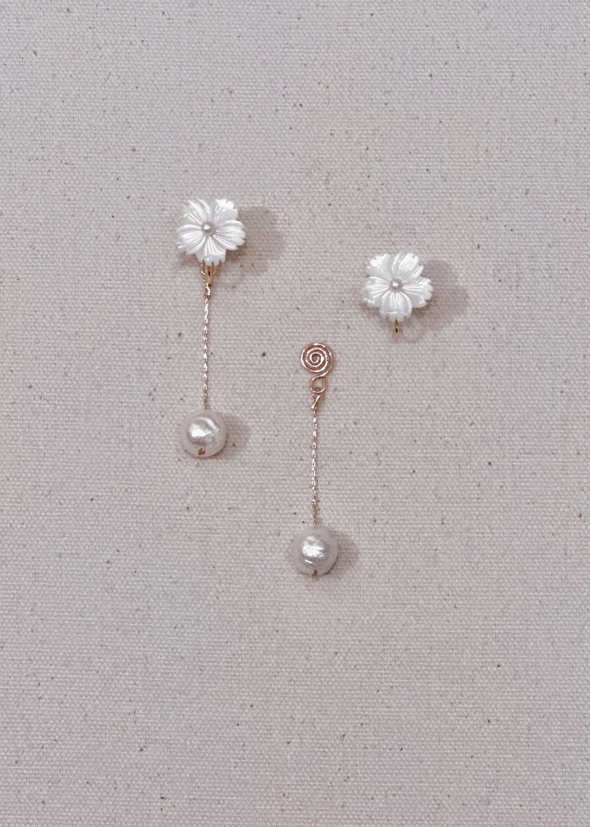 First Blossom Earrings with Crinkle Baroque Pearl Dangles