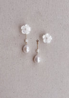First Blossom Earrings with Teardrop Baroque Pearl Dangles