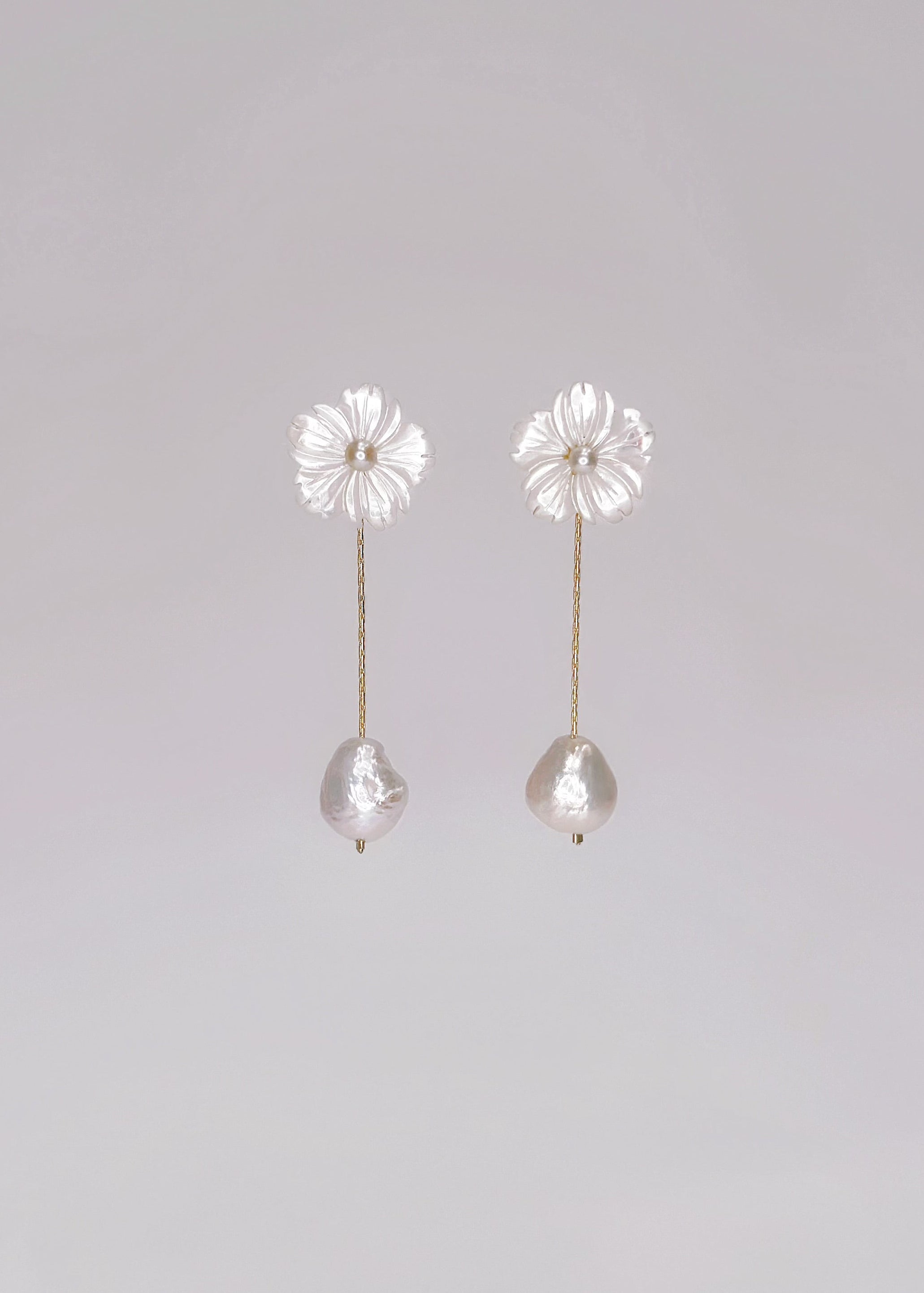 First Blossom Earrings with Baroque Pearl Dangles