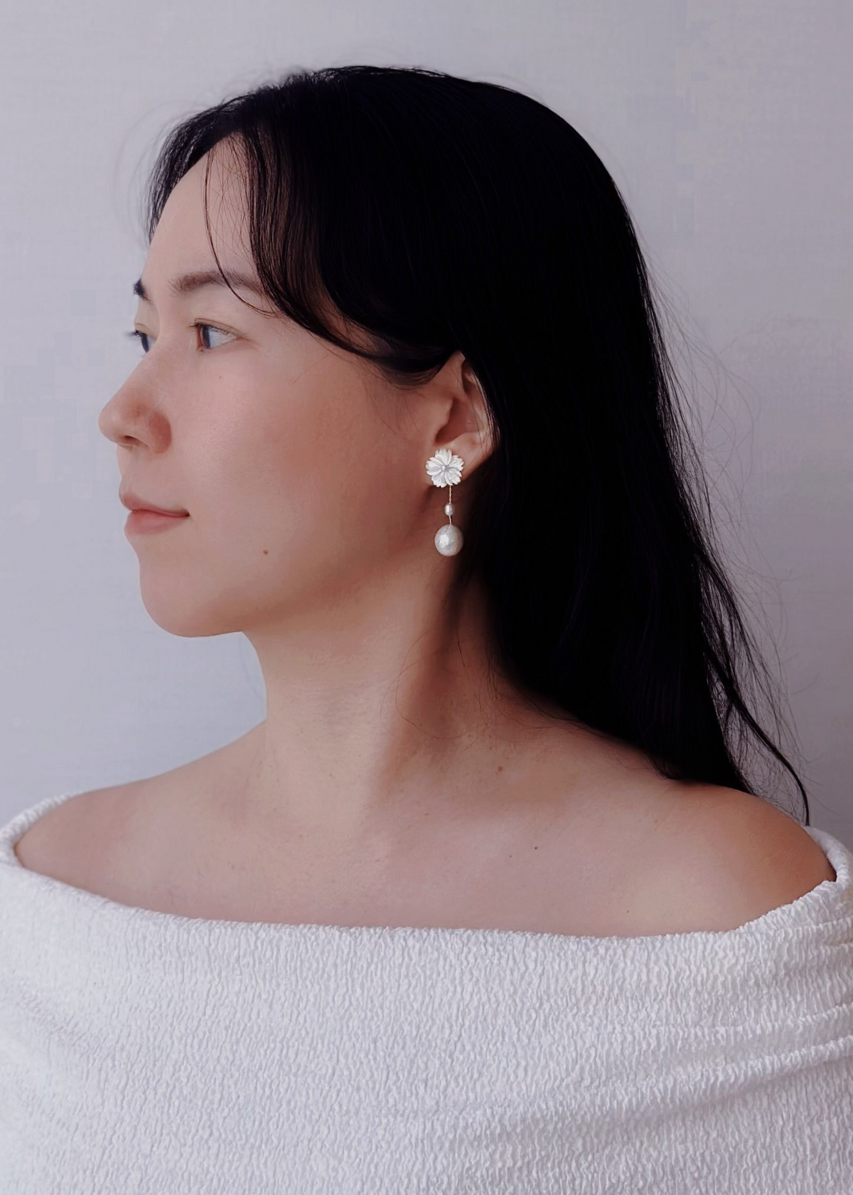 First Blossom Earrings with Teardrop Baroque Pearl Dangles