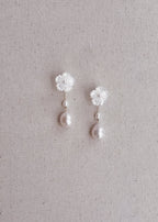 First Blossom Earrings with Teardrop Baroque Pearl Dangles