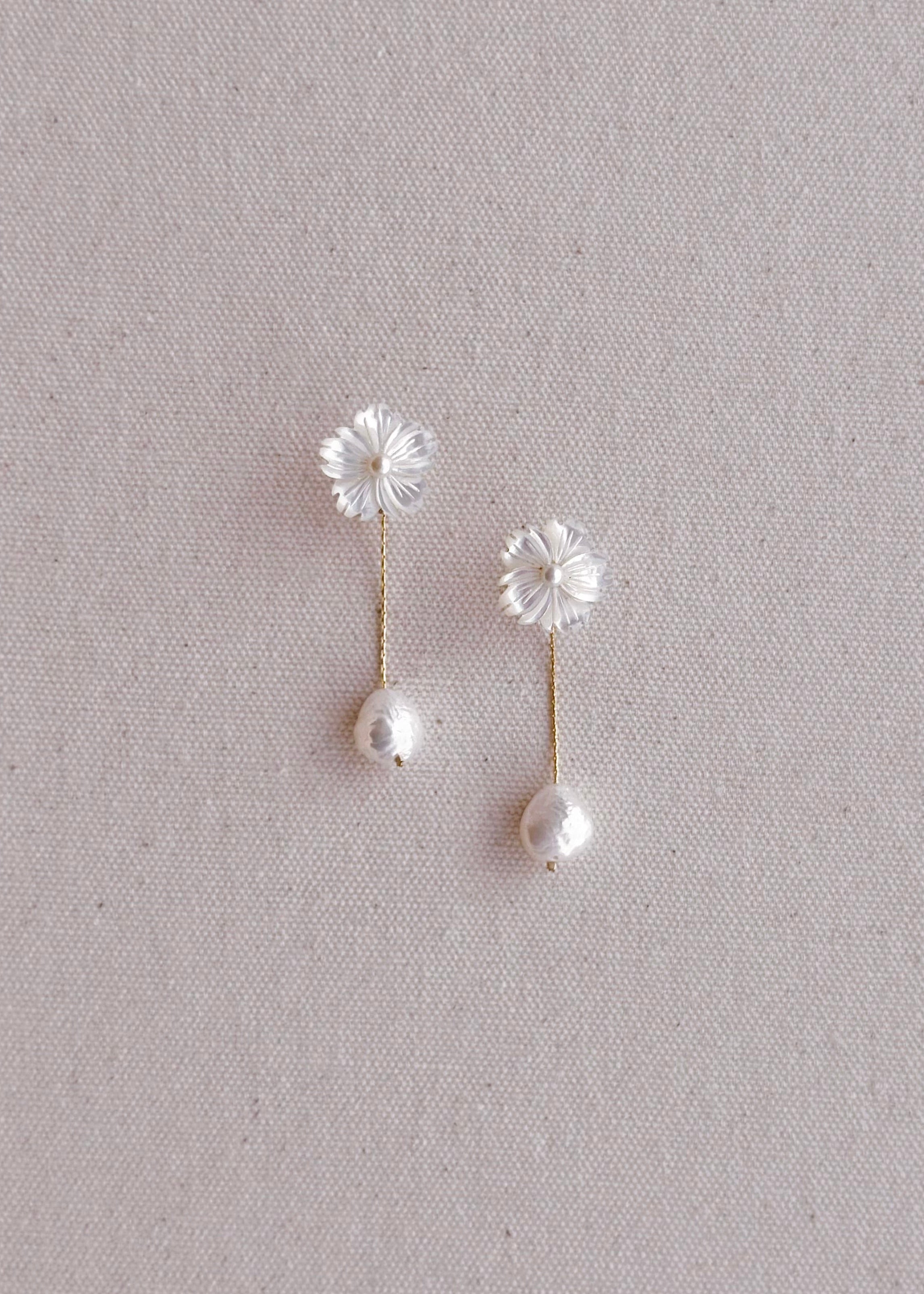 First Blossom Earrings with Baroque Pearl Dangles