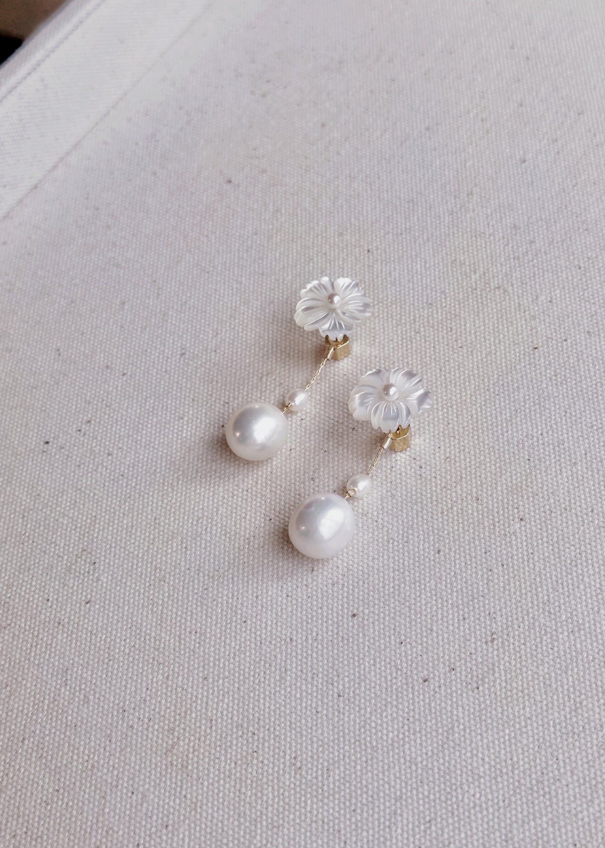 First Blossom Earrings with Teardrop Baroque Pearl Dangles