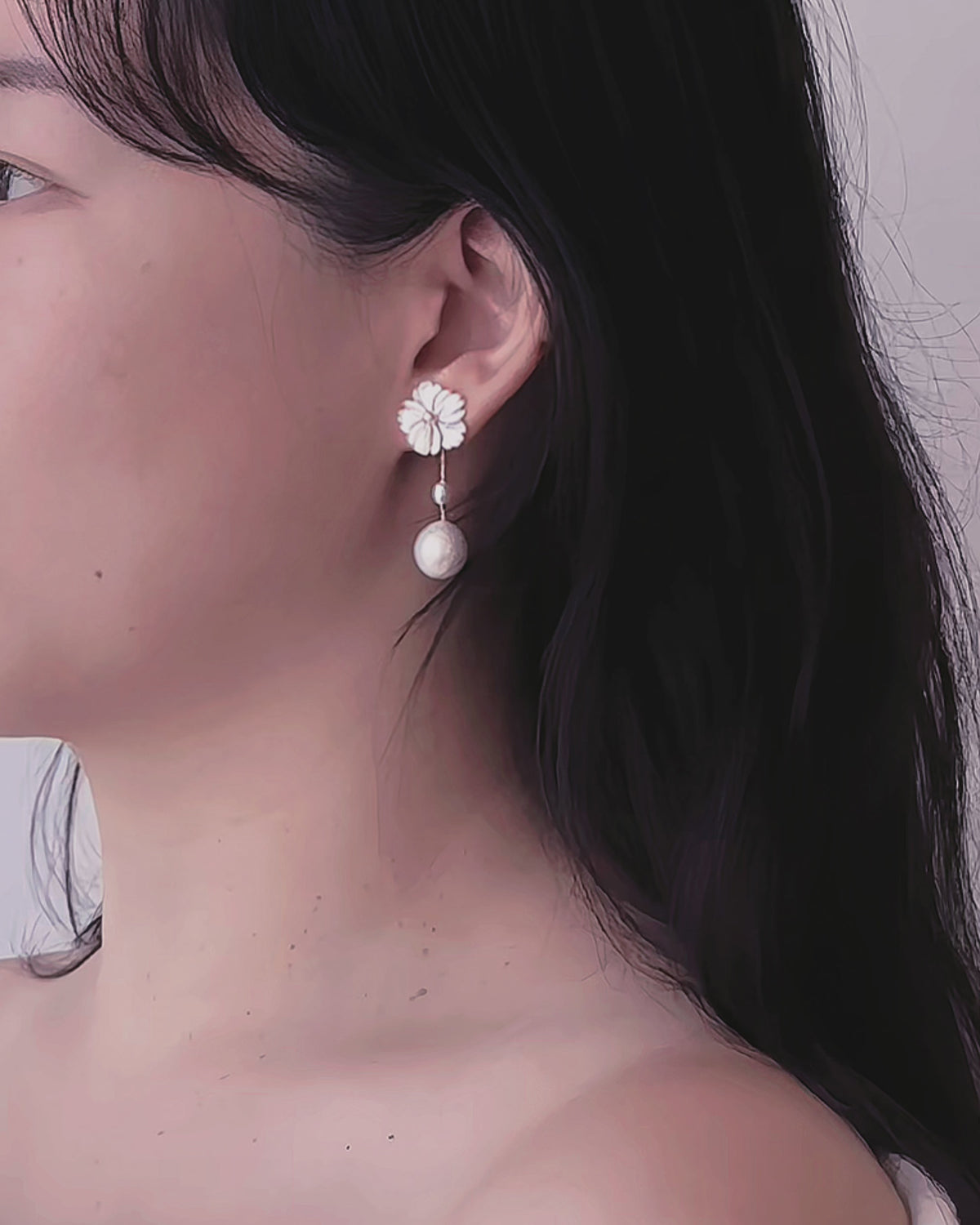 First Blossom Earrings with Teardrop Baroque Pearl Dangles
